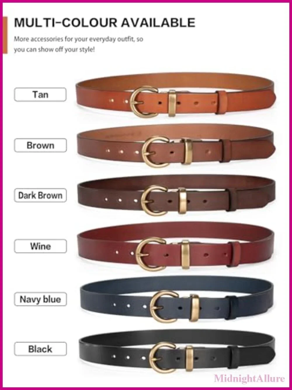 Women's Genuine Leather Belt with Solid Brass Buckle